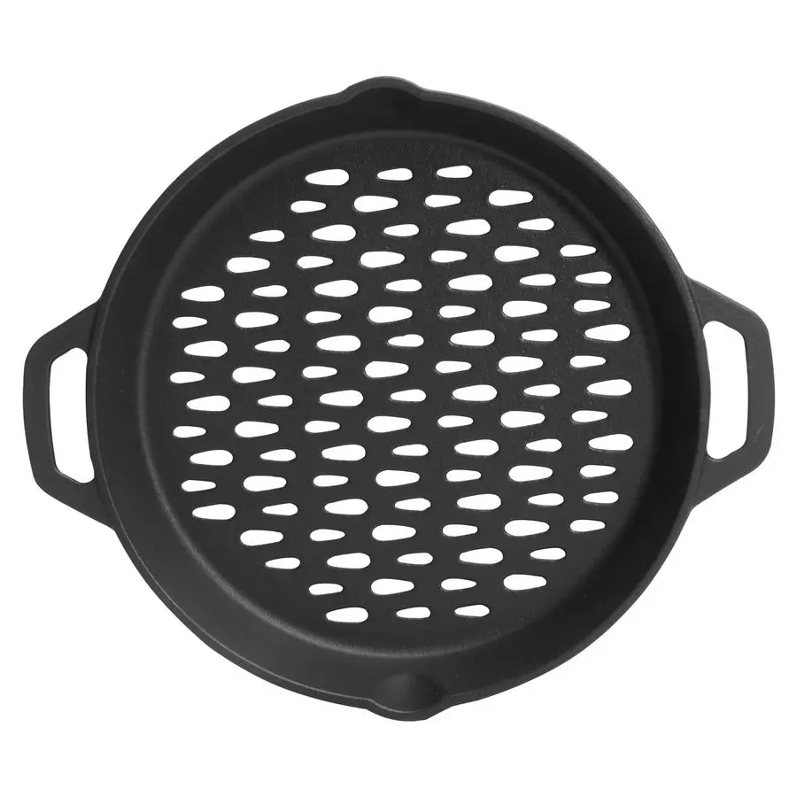 

Cast Iron Grill Baskets for all Charcoal Smoker and Gas Grills,12 Inch Nonstick Cast Iron Grill Pan Tray Could Cooking Veggie Me