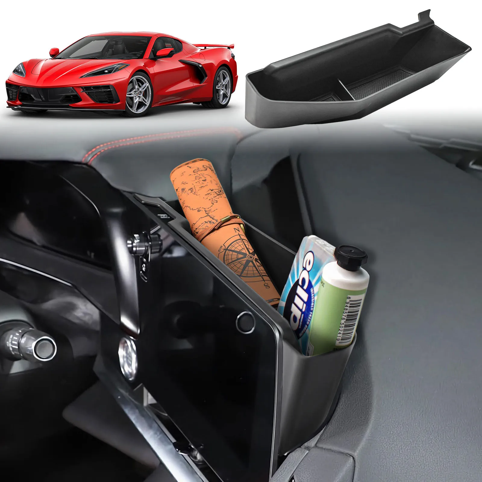 

For Chevrolet Corvette C8 2020-2025 Navigation Screen Rear Center Console Dashboard Organizer Dash Storage Box Tray Accessories