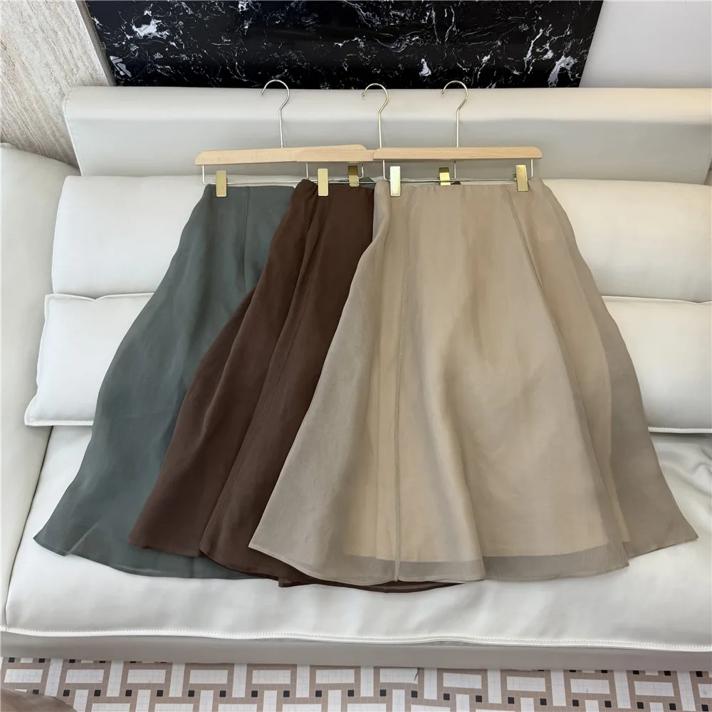 26 New Summer Women's Double-Layer Silk A-Line Skirt