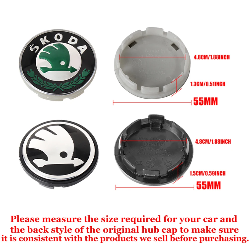 4pcs 55mm 65mm Car Original Wheel Center Cover Hub Cap Emblem Replacement For Skoda Yeti octavia Superb Kodiaq Karoq Rapid Fabia view 3