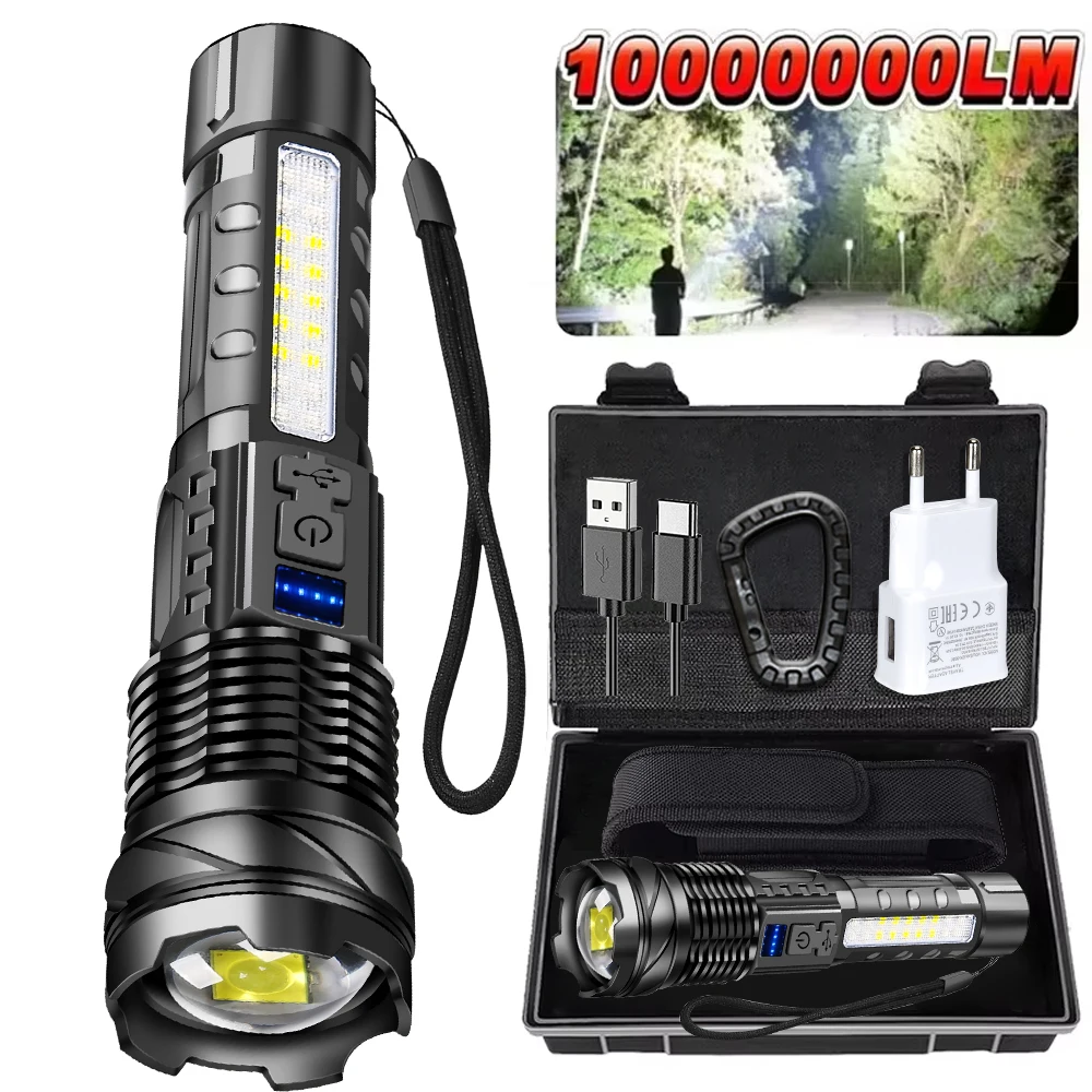 

Мощные фонарики типа C, перезаряжаемый зум-фонарик, светодиодный фонарик высокой мощности, встроенный аккумулятор для кемпинга, аварийная лампа