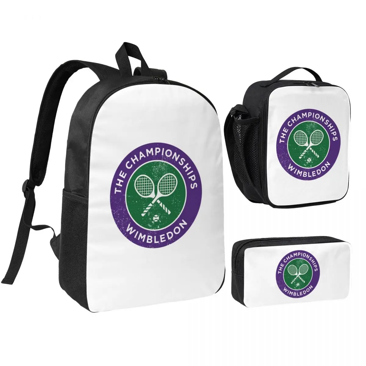 

Tennis Championships Logo Print Backpack Student BookBag School Bag Shoulder Bags 3ps Insulated Lunch Bag Pencil Case