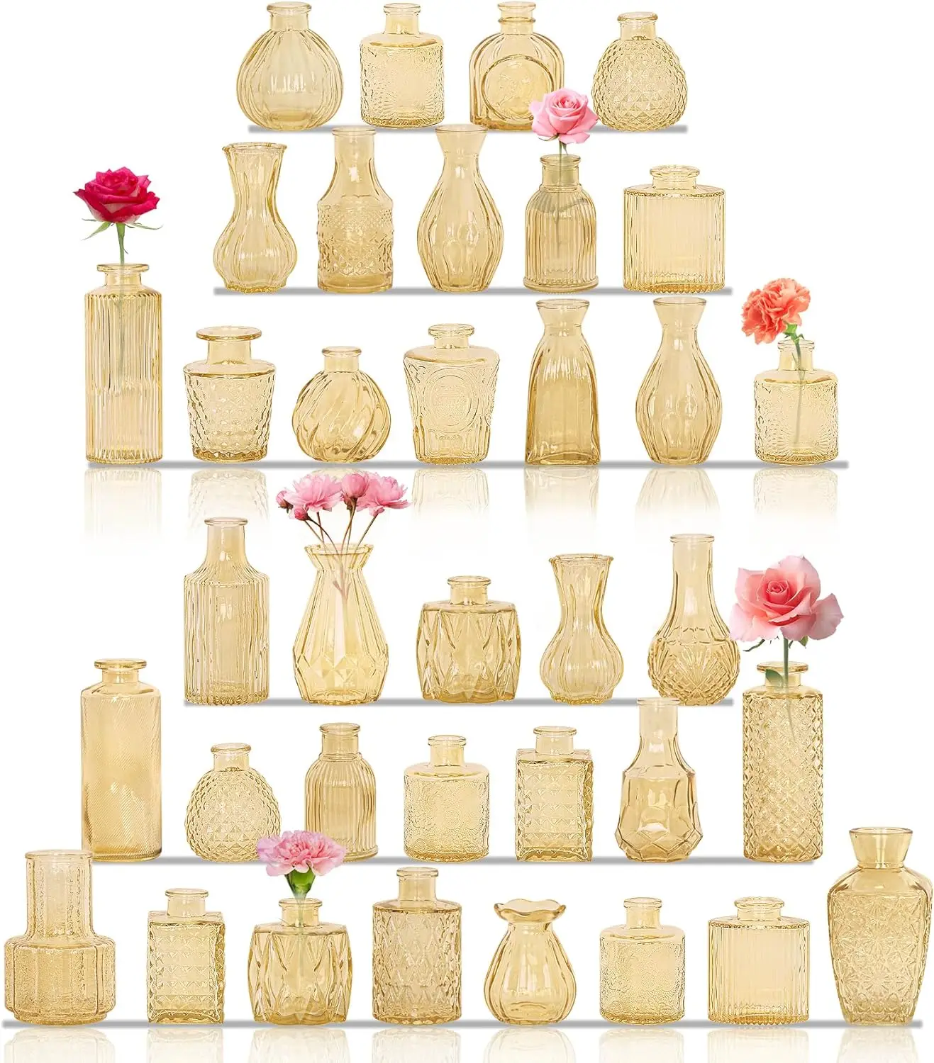 

36Pcs Bud Vases Set Small Vintage Glass Bottles Bud Vases in Bulk Multiple Shape Cute Glass Vases for Rustic Wedding Cen