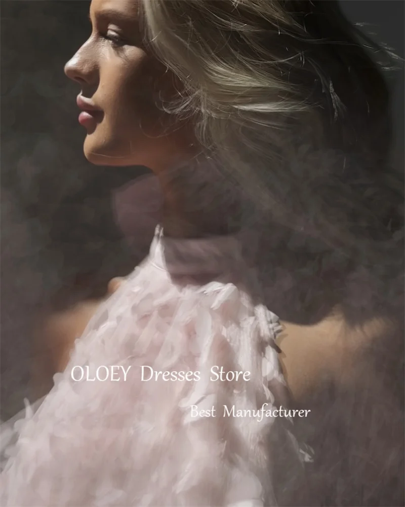 OLOEY-Robe de soirée rose à fleurs 3D, tenue de soirée, de mariage, col haut, mini princesse mignonne, jolie jupe de Rh, quelle que soit la jupe des filles