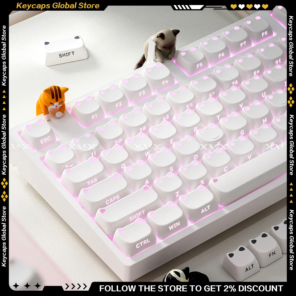Little Light Cat Ear Keycap Set PBT Double Shot Side Printed Backlit Keycap Gaming Classic Key Cap Suit Anime Personalized Gifts