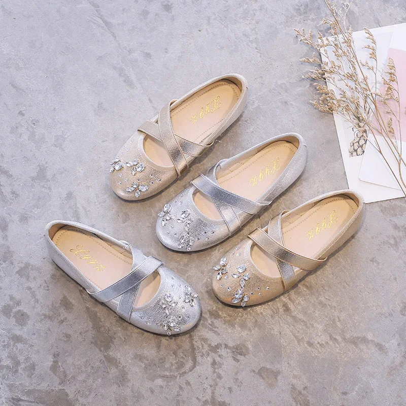 Fashion Baby Girl Princess Rhinestone Leather Shoes Infant Toddler Child Flat Dance Shoes Soft Shoes Party Performance Shoes