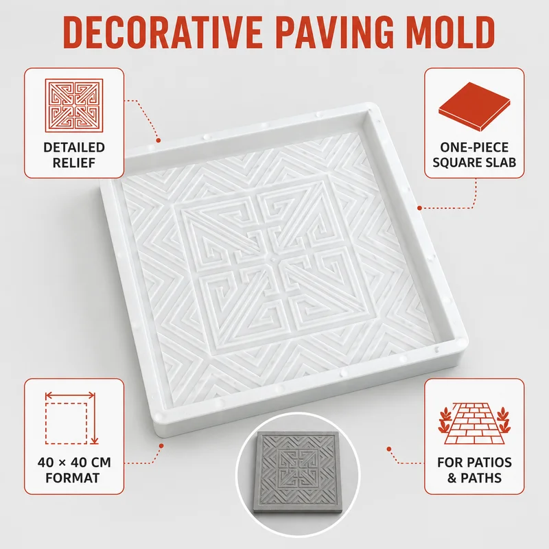 Concrete Paving Mold 40cm Square Plastic Stepping Stone Maker with Geometric Meander Pattern for Garden Path Patio Walkway