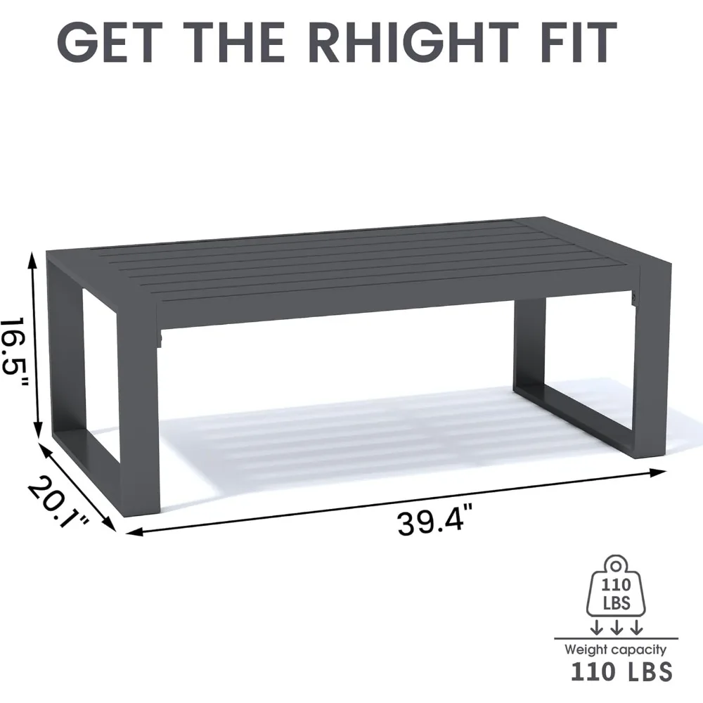 طاولة قهوة خارجية، طاولات قهوة مستطيلة للفناء للخارج، طاولة جانبية للقهوة من الألومنيوم لجميع الأحوال الجوية للسطح #2