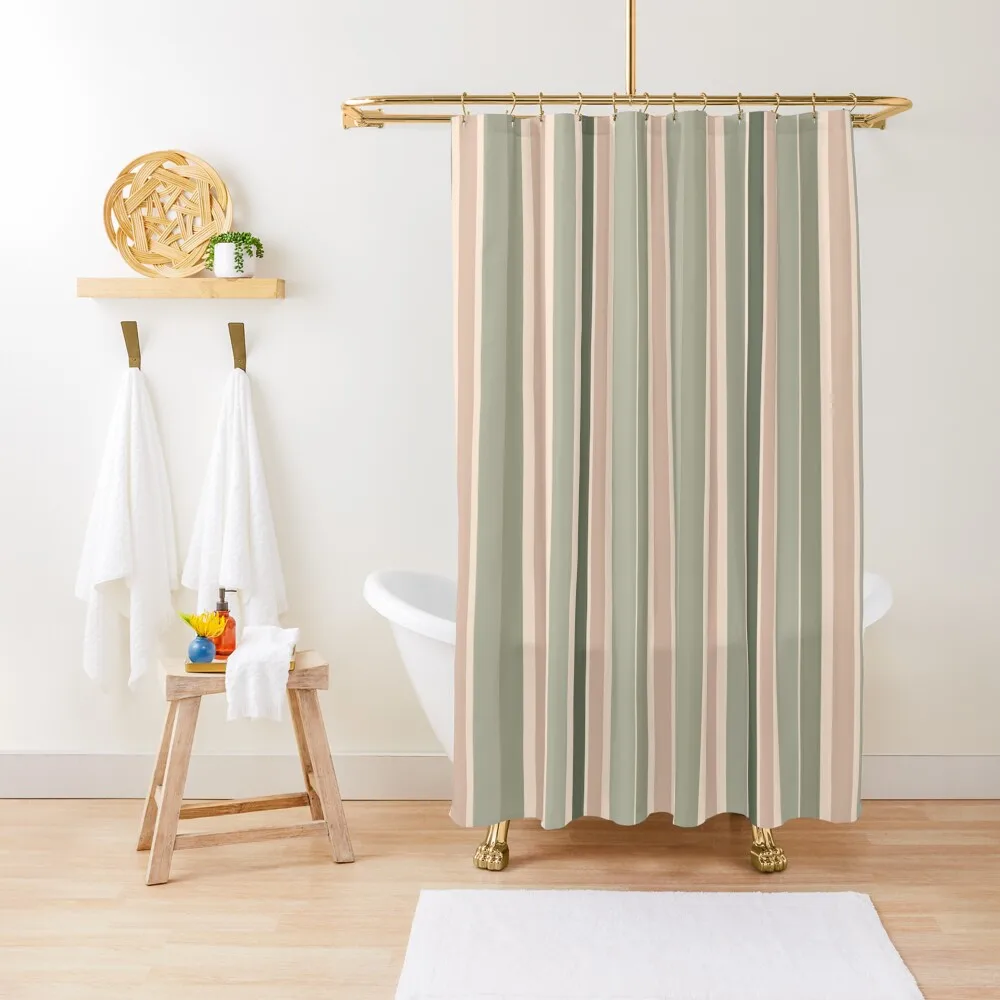 Color Block Stripes Beige and Green Shower Curtain Bath Curtain