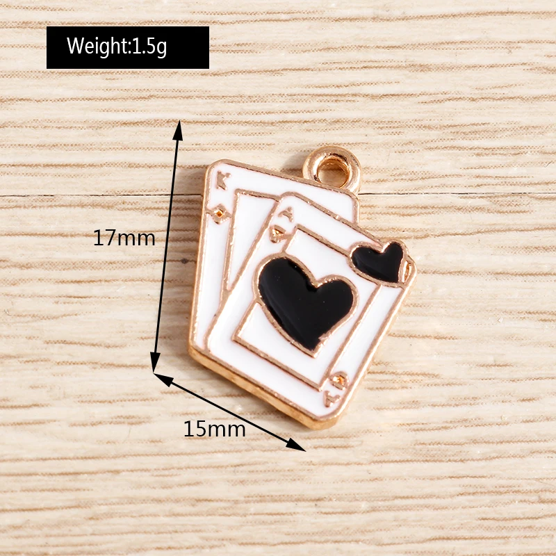 10 Stück niedliche Emaille-Herz-Anhänger im Poker-Umschlag-Design, passend für Halsketten, Ohrringe, Armbänder, DIY-Bastelarbeiten, Schmuckherstellung, Zubehör – Detail 9