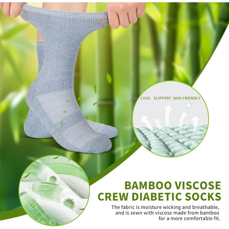 Diabetische Crew Sokken voor Heren Dames Bamboe Viscose Niet-bindende Losse Top Brede Sokken met Naadloze Teen Ideaal voor Dagelijks Dragen en Foo