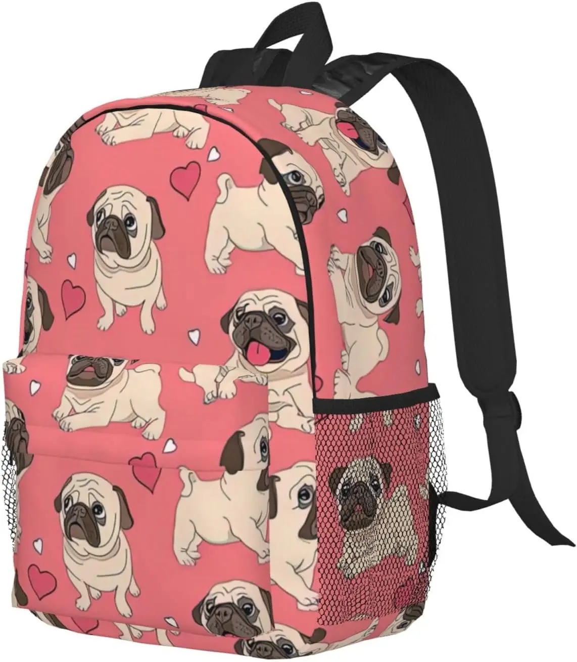 Funny Cartoon Pug Puppy Dog Print Adults Backpack Lightweight Backpacks For Hiking Work Laptop Backpack Men Women