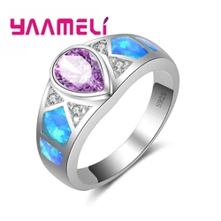 Winter Sale Exquisite Charming Water Drop Crystal Silver Ring Wide Blue Fire Opal Fashion 925 Sterling Silver Jewelry for Women