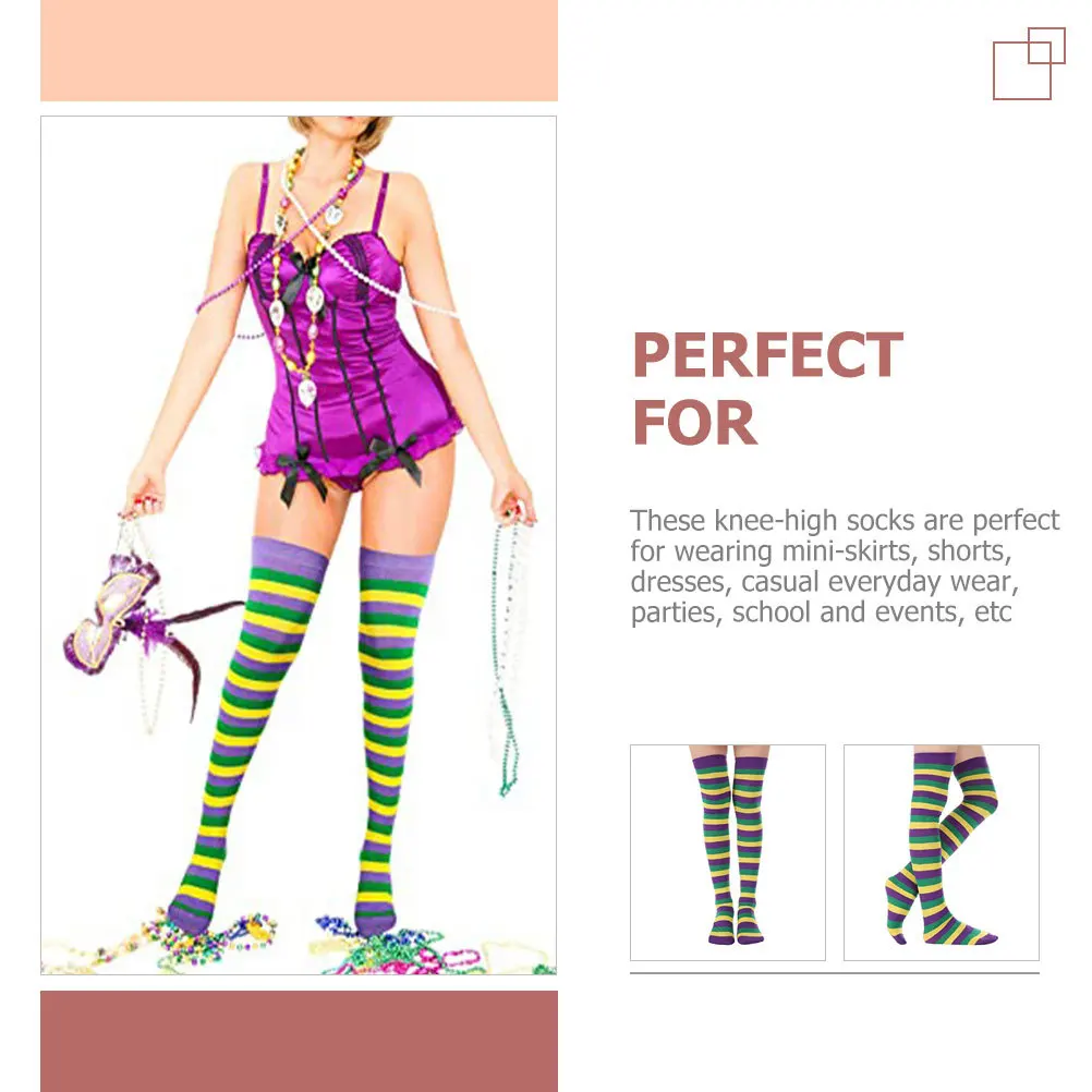 2 pçs sobre o joelho meias longas coxa meias altas para mulheres listrado festival festa traje acessórios cosplay vestir-se presente