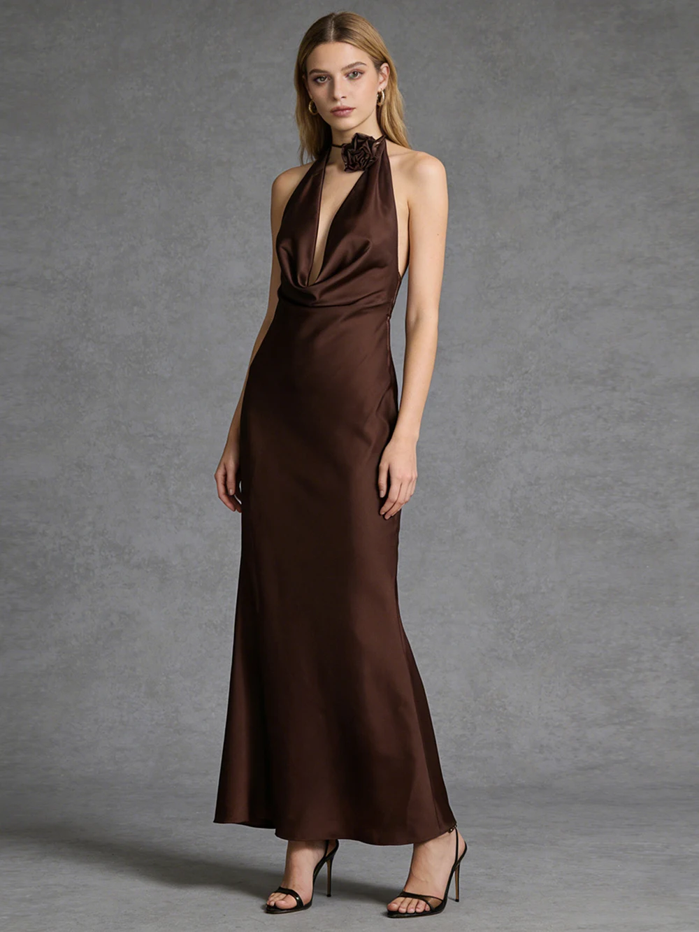 

Элегантное женское платье Modphy с цветочным принтом, черное, без рукавов, с открытой спиной, на бретельках, весна 2026, однотонное