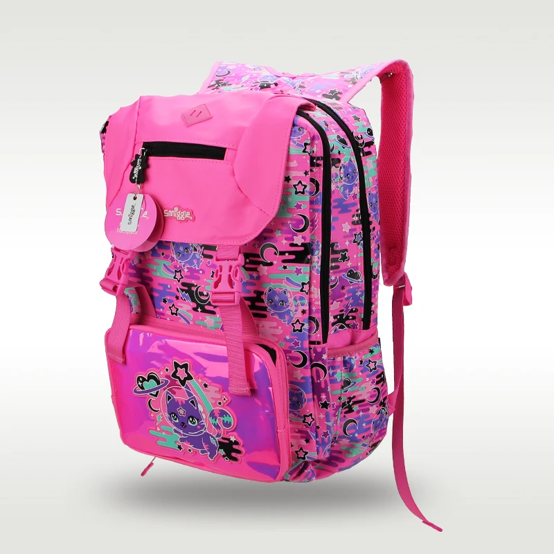 Mochila para crianças, bolsa de escola feminina, bolsa de ombro rosa, gato espacial, fofo, original, venda quente, Austrália Smiggle, 18"