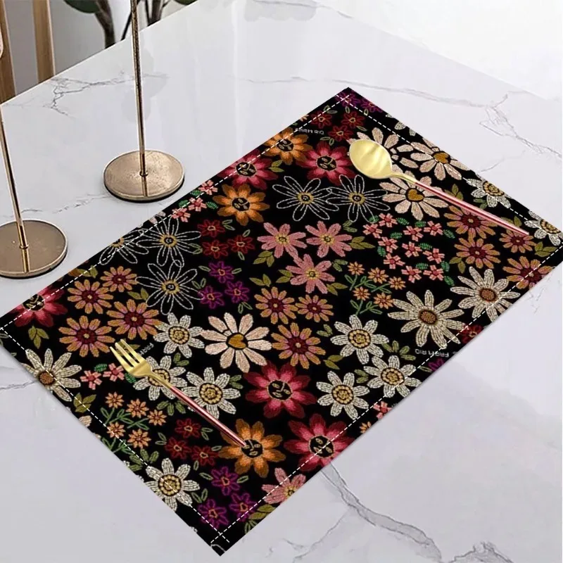 

Льняная подставка для столовых приборов Little Flower, коврик для обеденного стола, подходит для обеденных цветочных фестивалей, таких как 5 мая в день мертвых декора