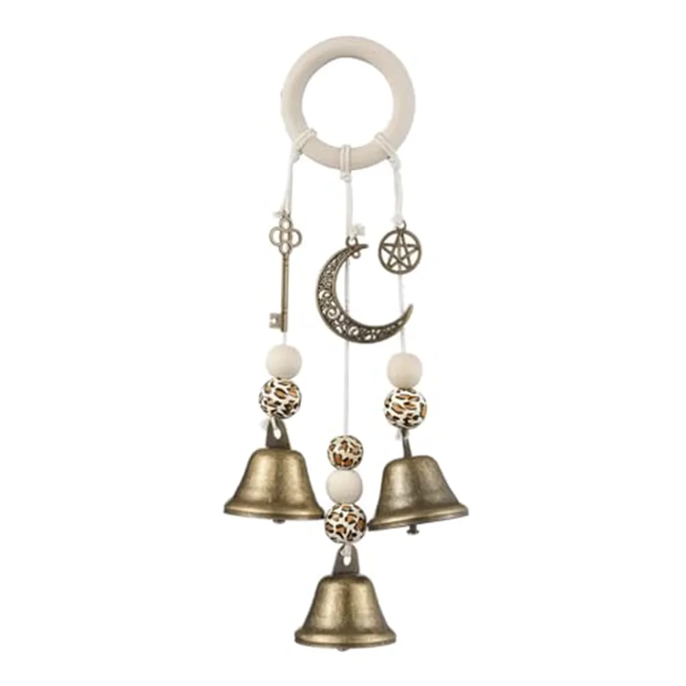 Rustic Witch Bells with Three Chimes Key and for crescent Moon Rattan Wind Chime Pendant for Decorative and Protective Purposes
