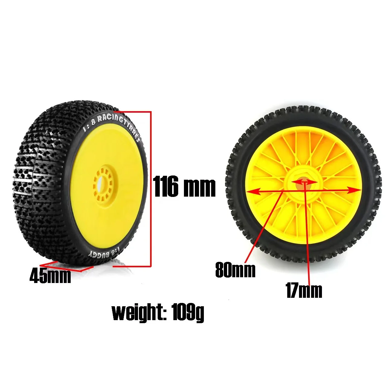 116mm 1/8 RC Off Road Buggy Tire Wheel 17mm Hex dla ARRMA Traxxas Redcat Team Losi Kyosho VRX Hobao Nitro HPI HSP ZD Racing