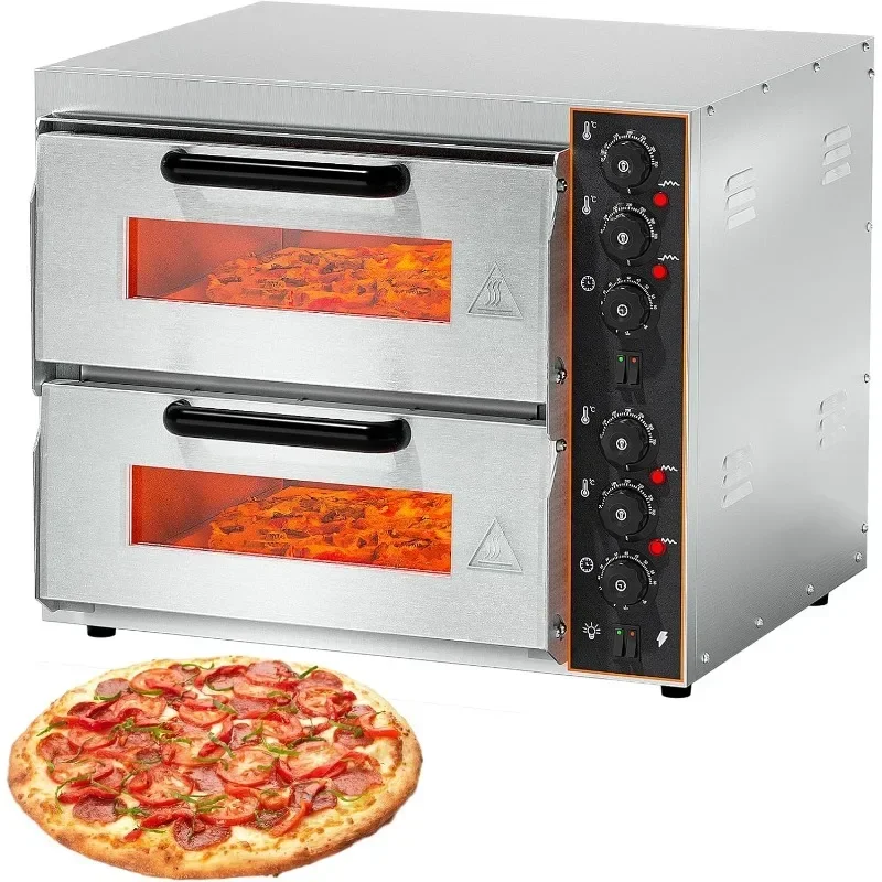 Shikha Commercial Countertop Pizza Oven 16 inch, Double-Layer Electric Pizza Maker Machine with Stone