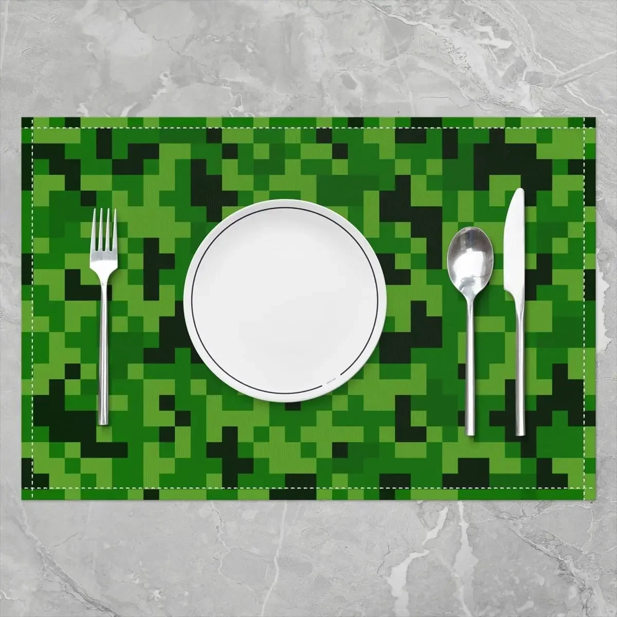 Green Pixelated Themed Gamer Placemats for Dining Table Set of 4, Video Games Place Mats 12x18 Inch for Restaurant