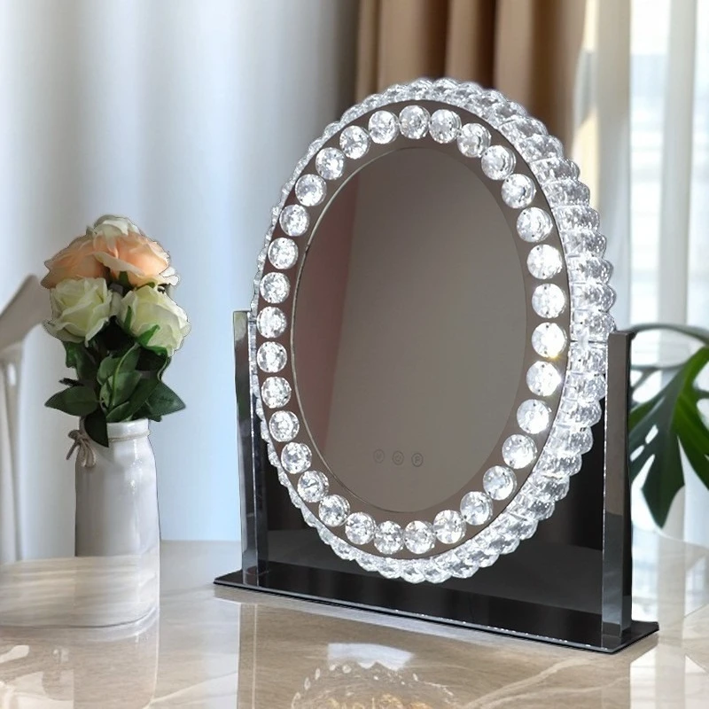 

Rotating makeup mirror Simple home desktop with lamp Premium large dormitory
