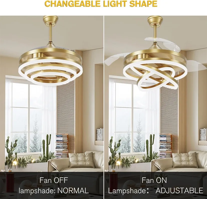 مروحة سقف قابلة للسحب مقاس 42 بوصة، مراوح سقف ثريا مع أضواء، محرك تيار مستمر صامت، 6 سرعات، 3 ألوان متغيرة لغرفة النوم