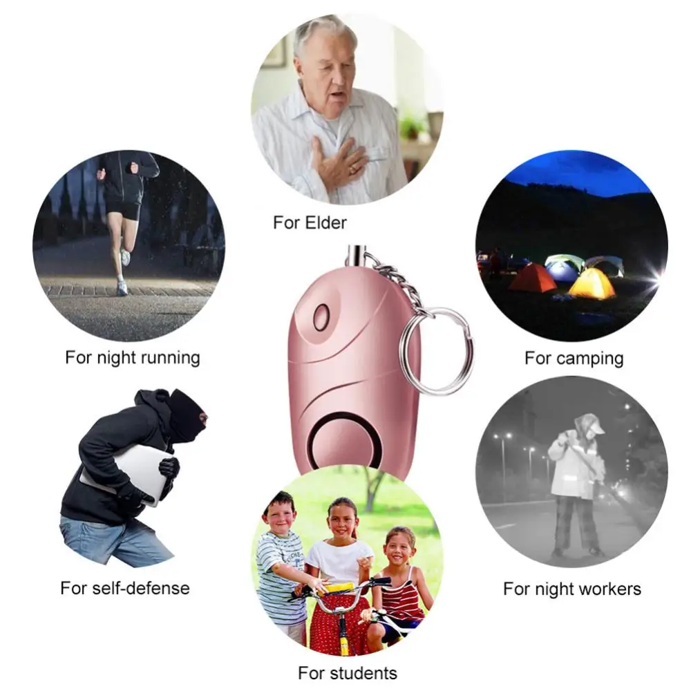 Self Defense Alarm With LED Flashlight 120-130dB Safe Scream Loud Mini Emergency Security Alert Keychain Girl Kid Women Protect