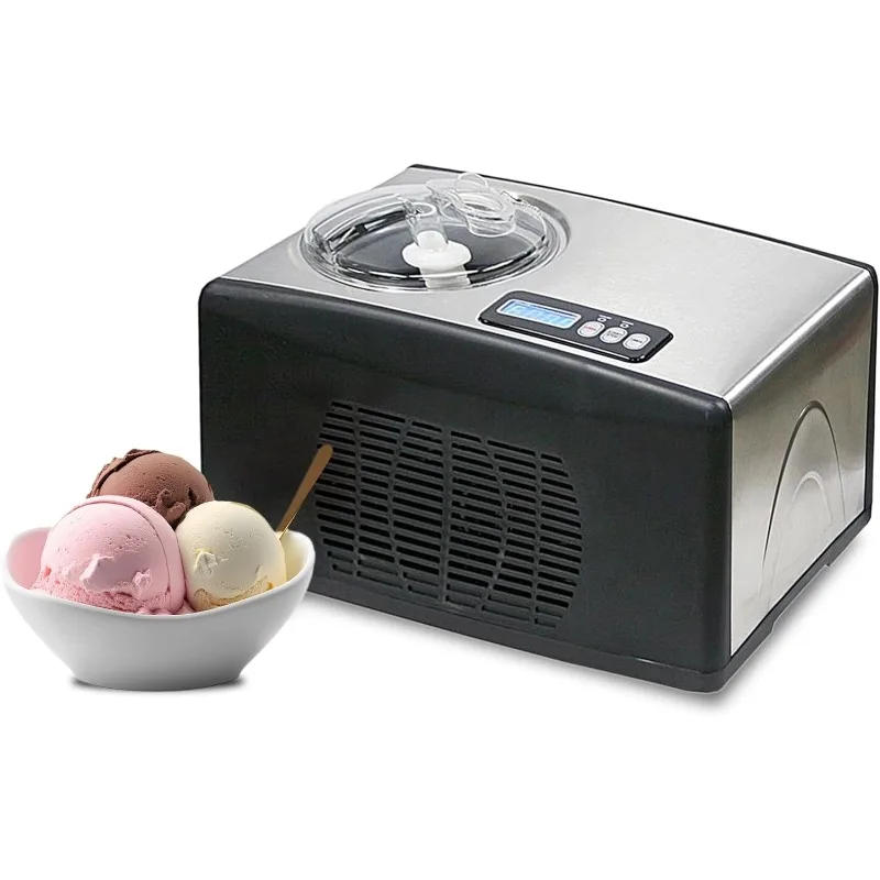 1.6 Qt. Automatic Ice Cream Maker Machine with Built-in Compressor, LCD Digital Display & Timer, No Pre-Freezing, ICM-15LS,