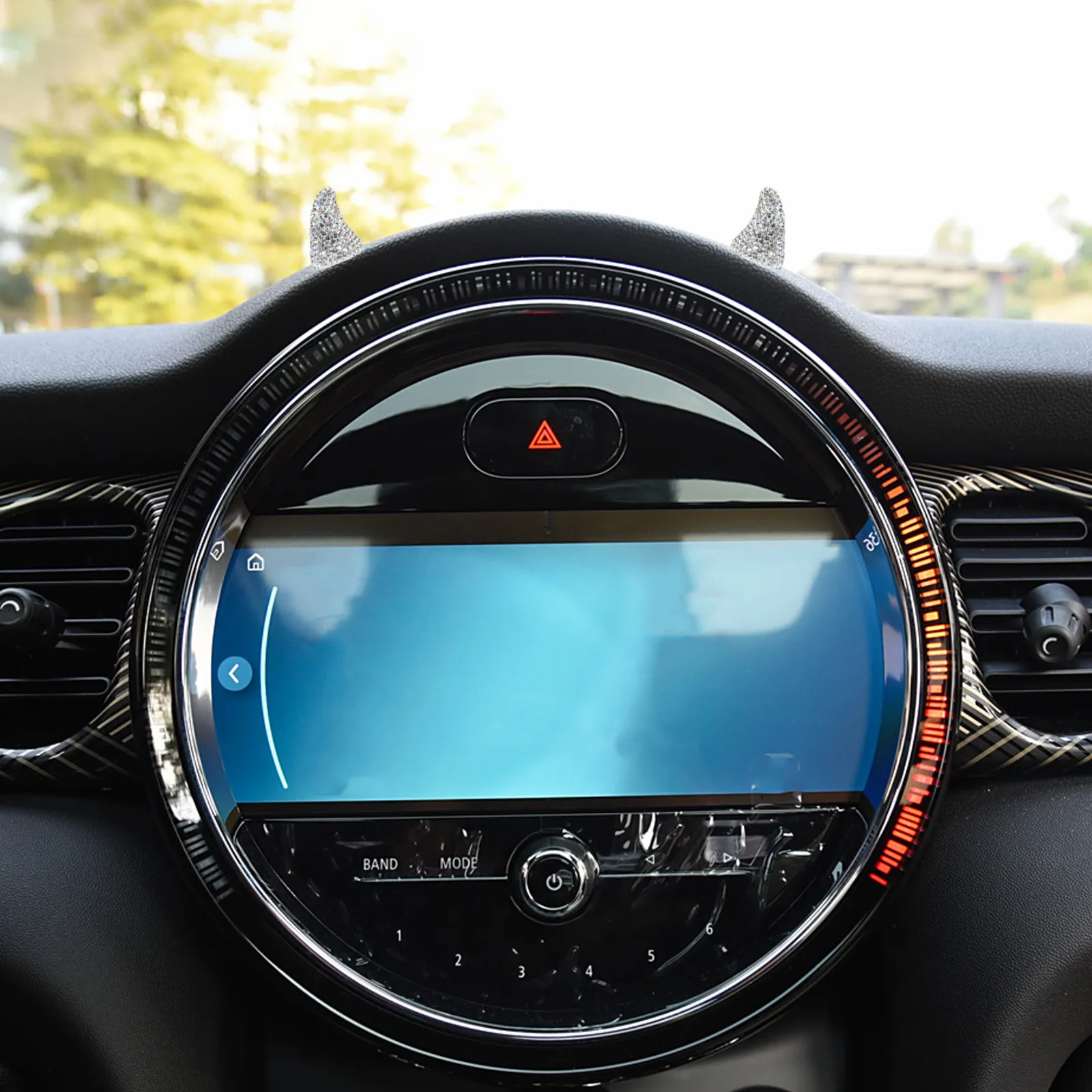 

Car Dashboard Decor 3D Bling Devil Horn Rhinestone Ornament Glitter Interior Sticker Halloween Car Decoration Steering Wheel