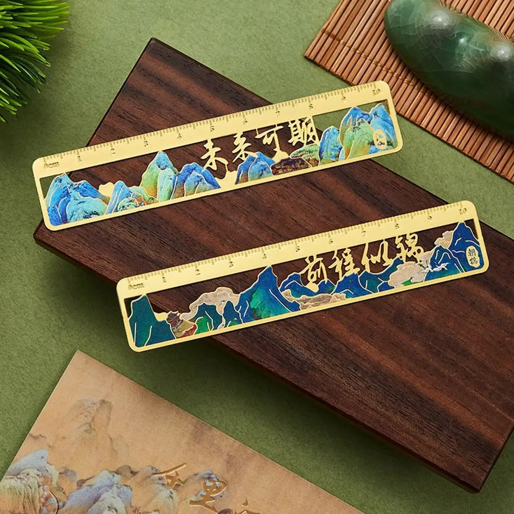 Retro Metal Hollow Bookmark Oil Painting Ruler Bookmarks Measuring Drawing Tools Reading Book Clip Book Page Pagination Marker