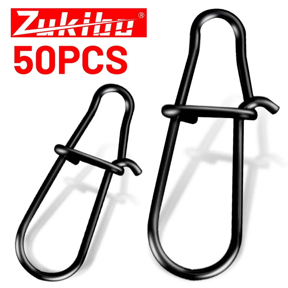ZUKIBO 50PCS/100PCS Matte Black Fishing Duo Lock Snaps Heavy Duty Stainless Steel Quick Change Clips for Lure Crankbaits Bass