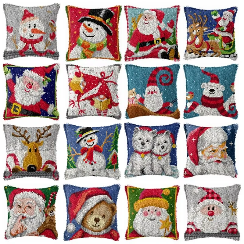 DIY Christmas Deer Snowman Latch Hook Kit Knot Pillow Package Embroidery Latch Hook Kits Cushion Pillowcase Set For Needlework