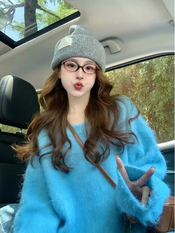 

Women's Thiened Long Camere Sweater 2025 New Autumn Winter Lazy High-End Korean Sle Knitted Sweater Sweet Loose Fit