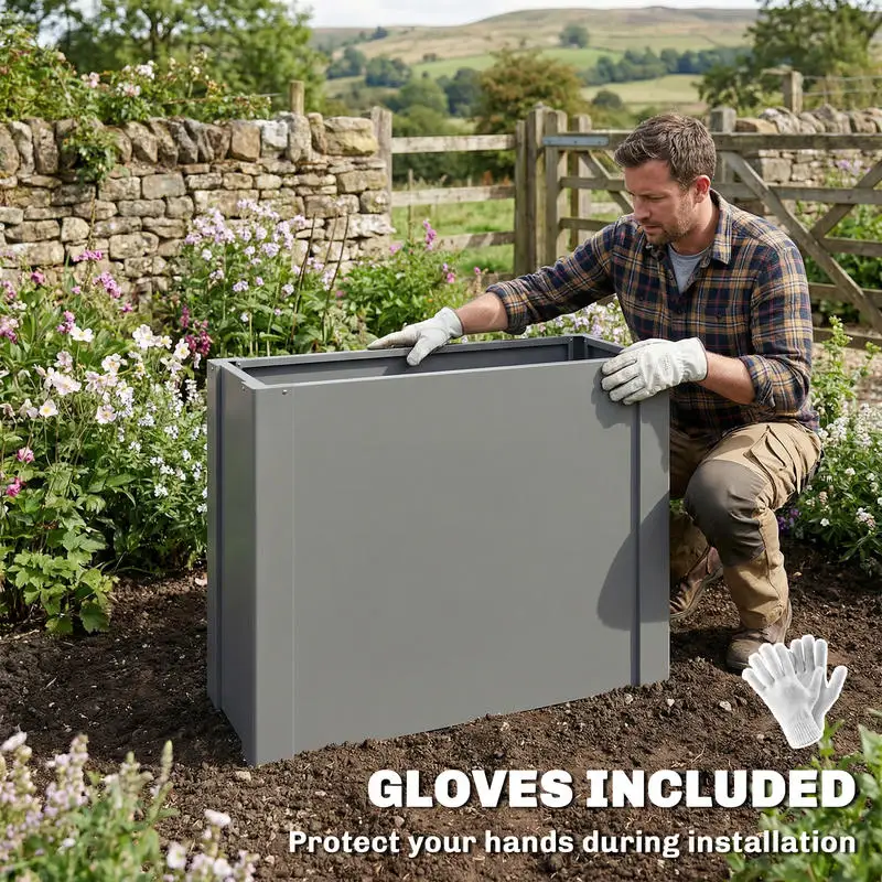 Outsunny Raised Garden Bed Galvanized Planter Box Outdoor with Gloves for Gardening Vegetables, Flower, Herb, 2.6 x 1 x 2 ft, Gray view 7
