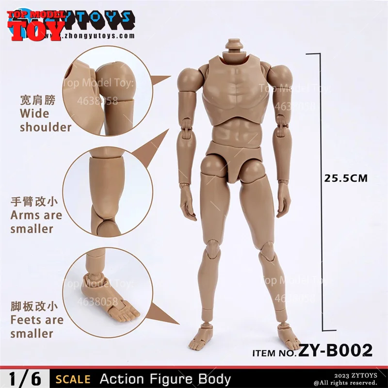 Zytoys ZY-B001 b002 b003 b004 1/6 ombro estreito largo trigo corpo articulado preto 25.5cm soldado masculino 12 ''figura de ação flexível