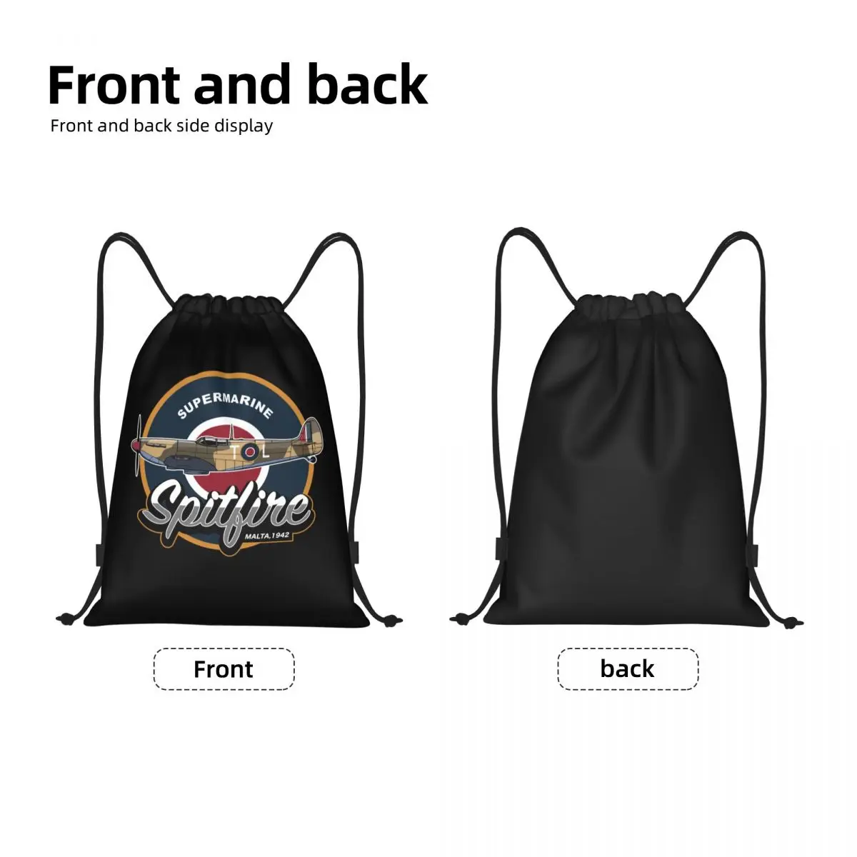 Custom Vintage Supermarine Spitfire Malta Drawstring Bag Lightweight Fighter Plane WW2 War Pilot Aircraft Gym Storage Backpack