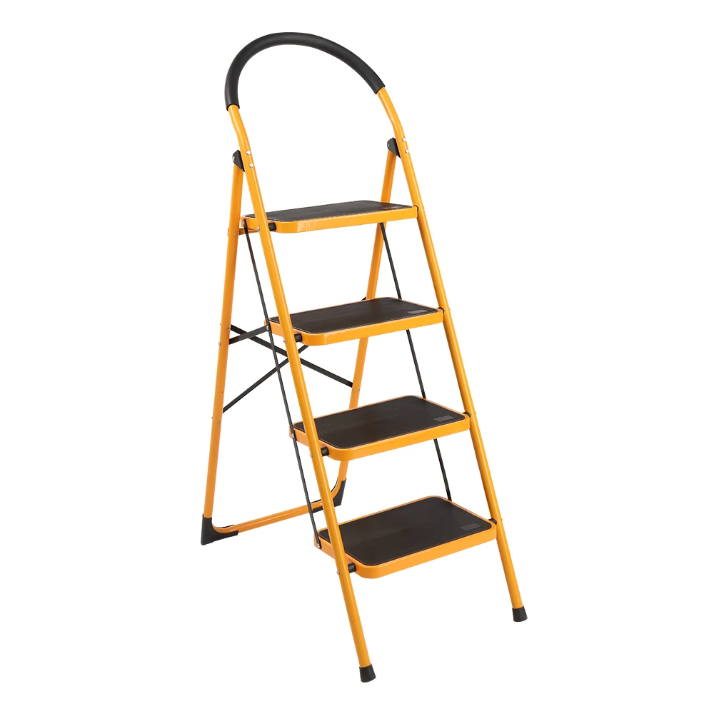 

3/4 Step Ladder Iron Frame Folding Step Stool Yellow[US-Stock]
