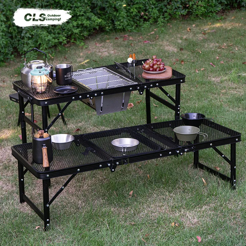 Camping High And Low Dual-Use Mesh Table, Outdoor Picnic Portable Waterproof Barbecue Lifting Table,L308