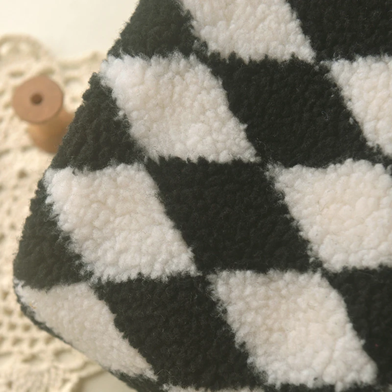 Black and White Diamond Checkered Wool Polyester Fiber Autumn and Winter Thick Top Long Warm Coat Children's Vest Fabric