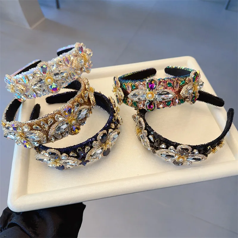 European and American French Heavy Craft New Crystal Rhinestone Sequin Luxurious Fabric Headband Women's Hair Accessories