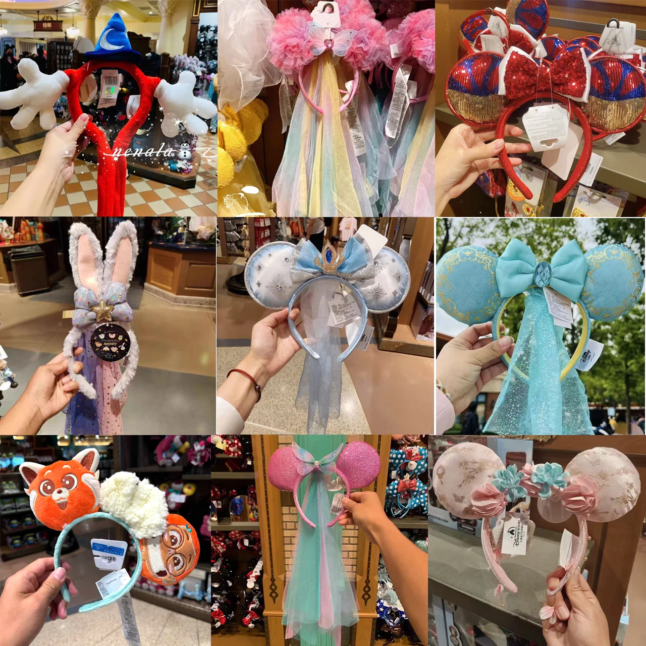 Genuine Disney Wedding Dress Headband Mickey magic Hat palm hug movable pinch air bag cartoon Cosplay Hairband accessories Gift