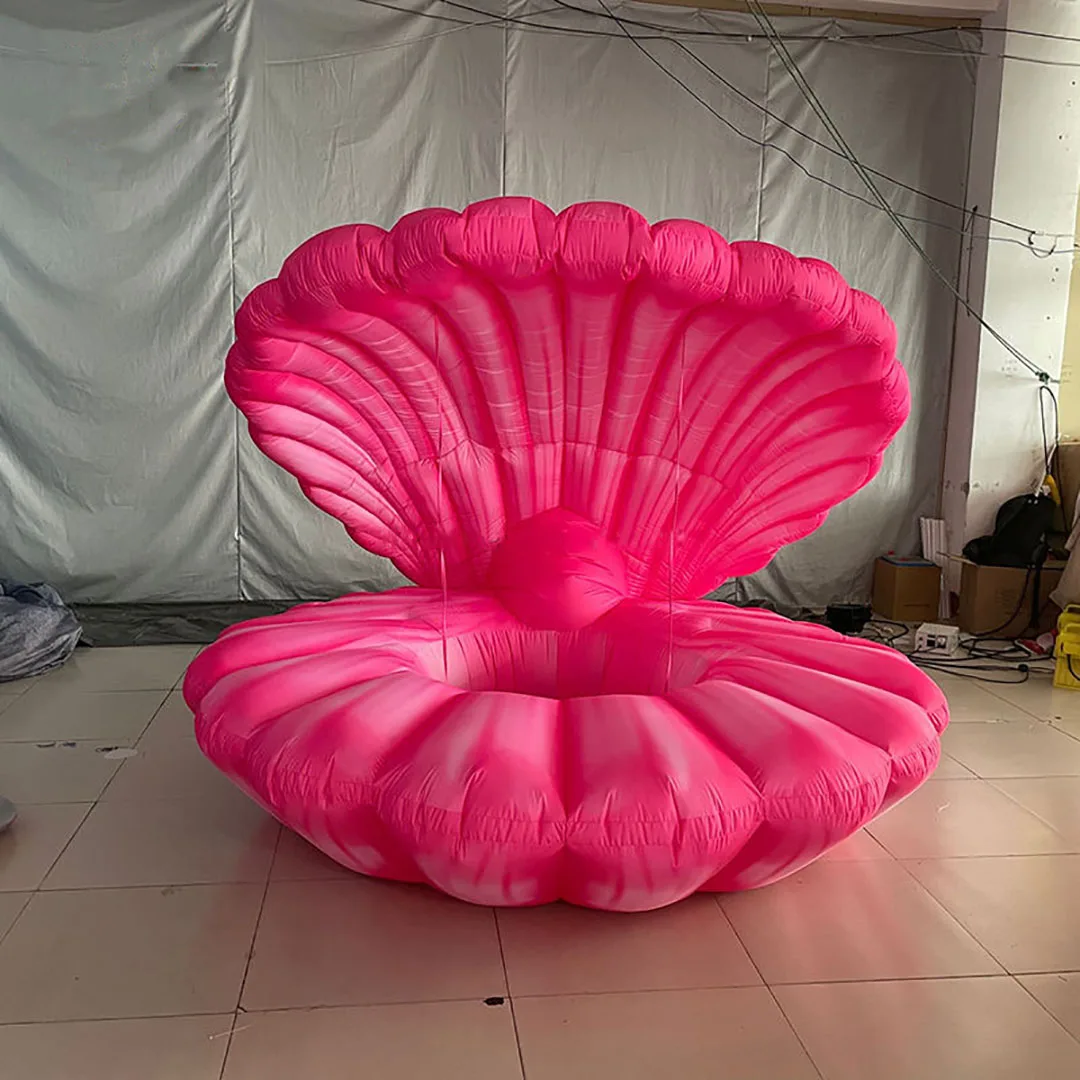 Giant Inflatable Shell with White LED Light Air Blow Red Clam Stage Performance Props for Nightclub DJ Advertising