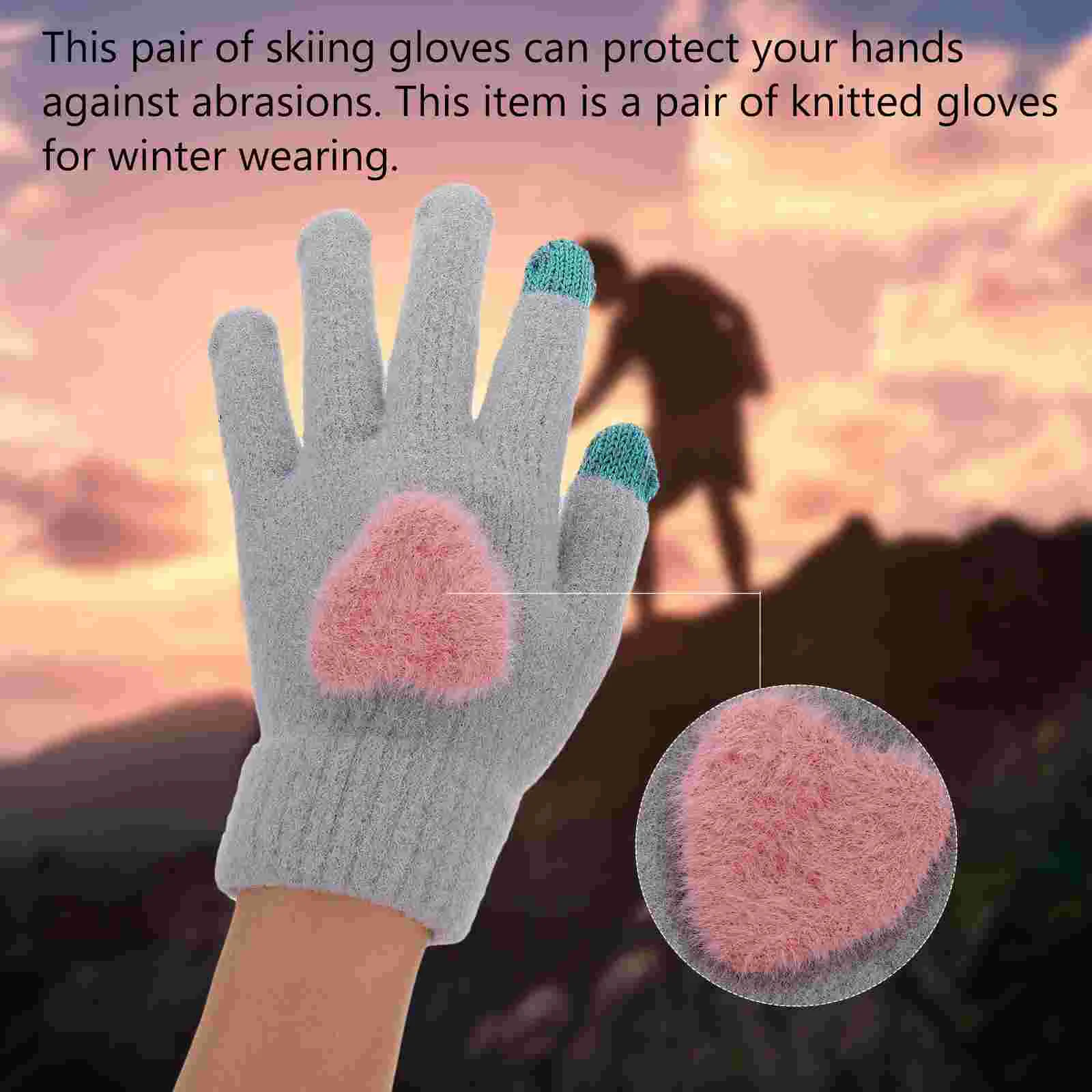 Gants en tricot cœur pour femme, doigt complet, optique, chaud, coupe-vent, peluche, hiver, ogo