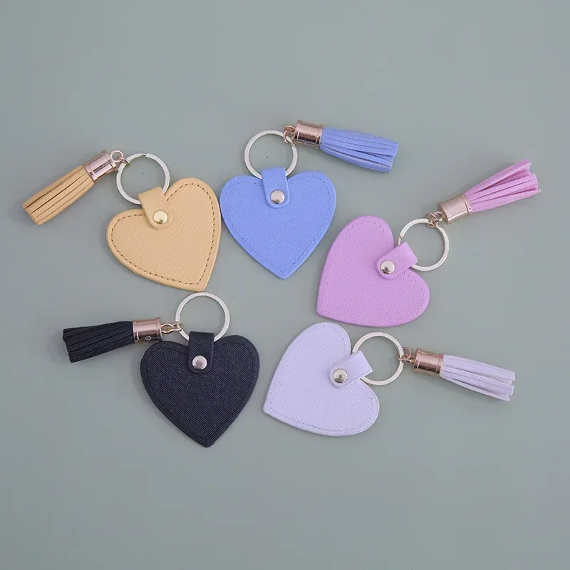 

Round Tassel Laser Engrave Key Chain Holder Csutom Logo Heart Leather Keychain Personalize Name Number Car Keyring Bag Pendant