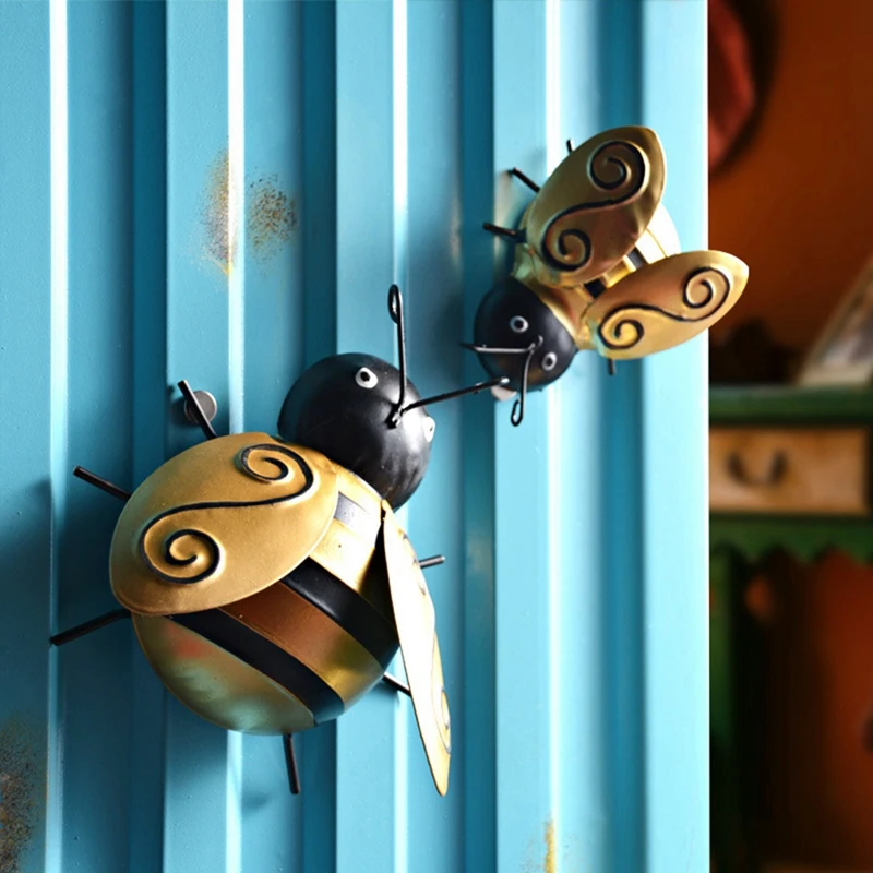 3 Pack Bumble Bee Metal Wall Art Bees Wall Sculpture For Home Restaurant Garden Yard