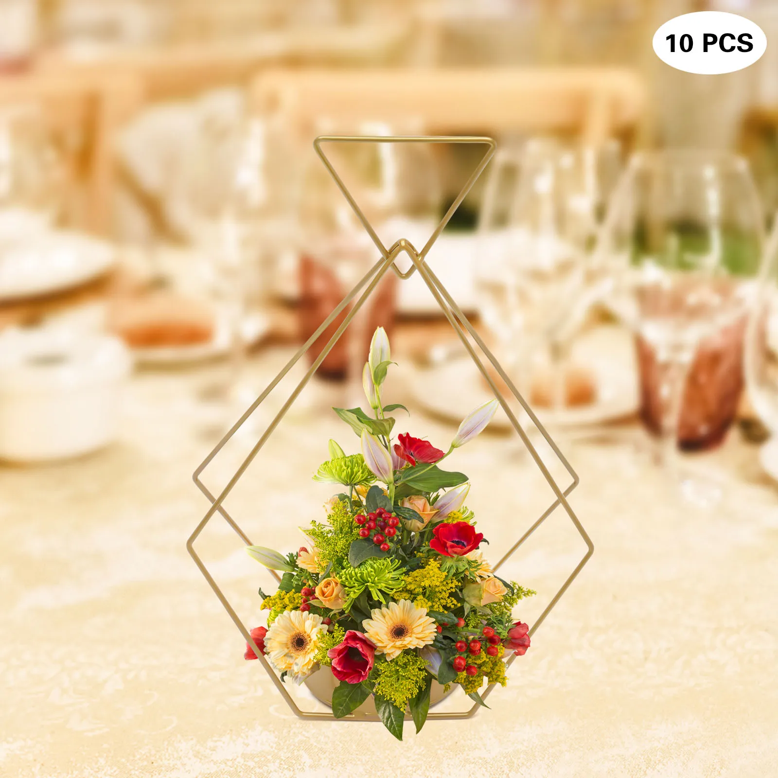 

10Pcs Carrying Basket Metal Geometric Flower Stand for Wedding Party Decoration