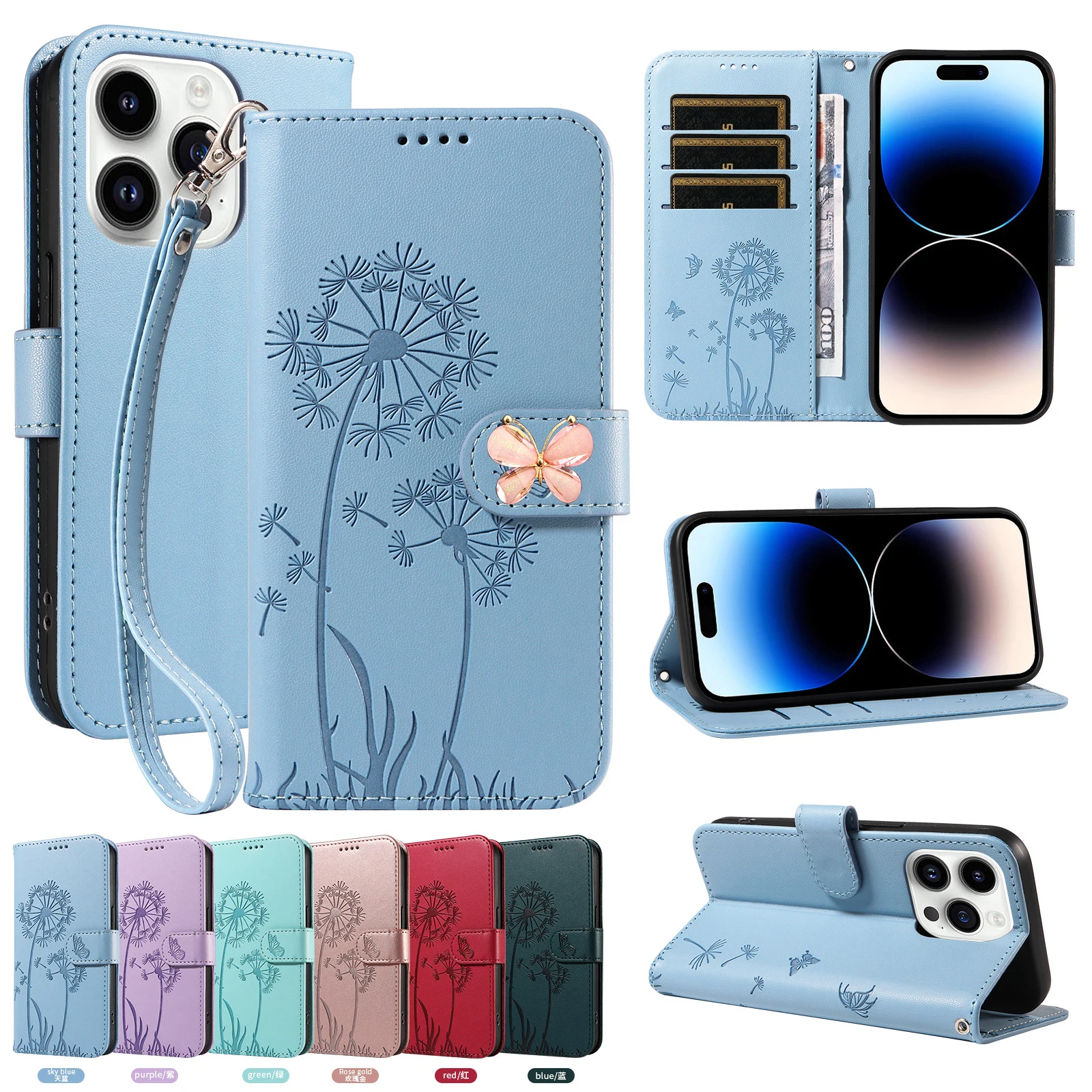 حزام اليد الوجه الحال بالنسبة ل VIVO V50 V40 لايت V30E V29 V29E فراشة كليب الجلود الحبل 3 بطاقات السوار الفرقة المحفظة غطاء Funda