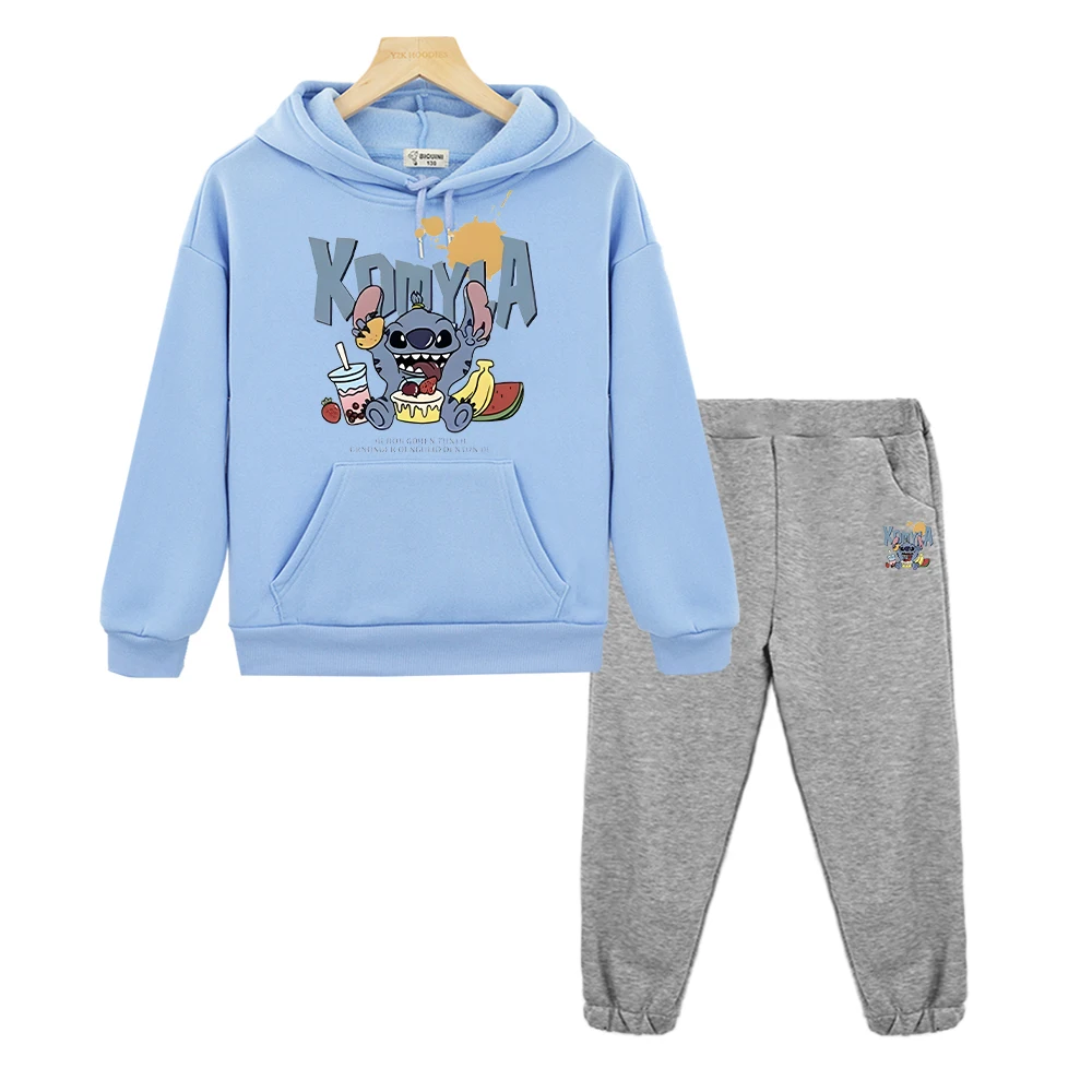 

Stitch 2pcs pullover+pants boys girls Hooded Sets Disney Anime hoodie Fleece sweatshirt Halloween Jacket kids boutique clothes