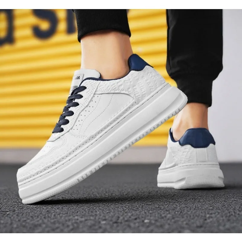 Mens Retro Low-top Skate Trainers Textured Faux Leather Upper Soft-sole Comfort Elevated Sole Daily Walking Streetwear Footwear